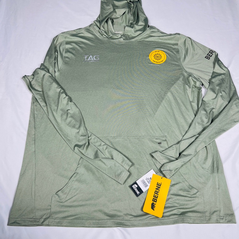 Berne Echo One Mens XL Sage Green Hooded Performance Shirt UPF 50+ SH13HSEA NEW